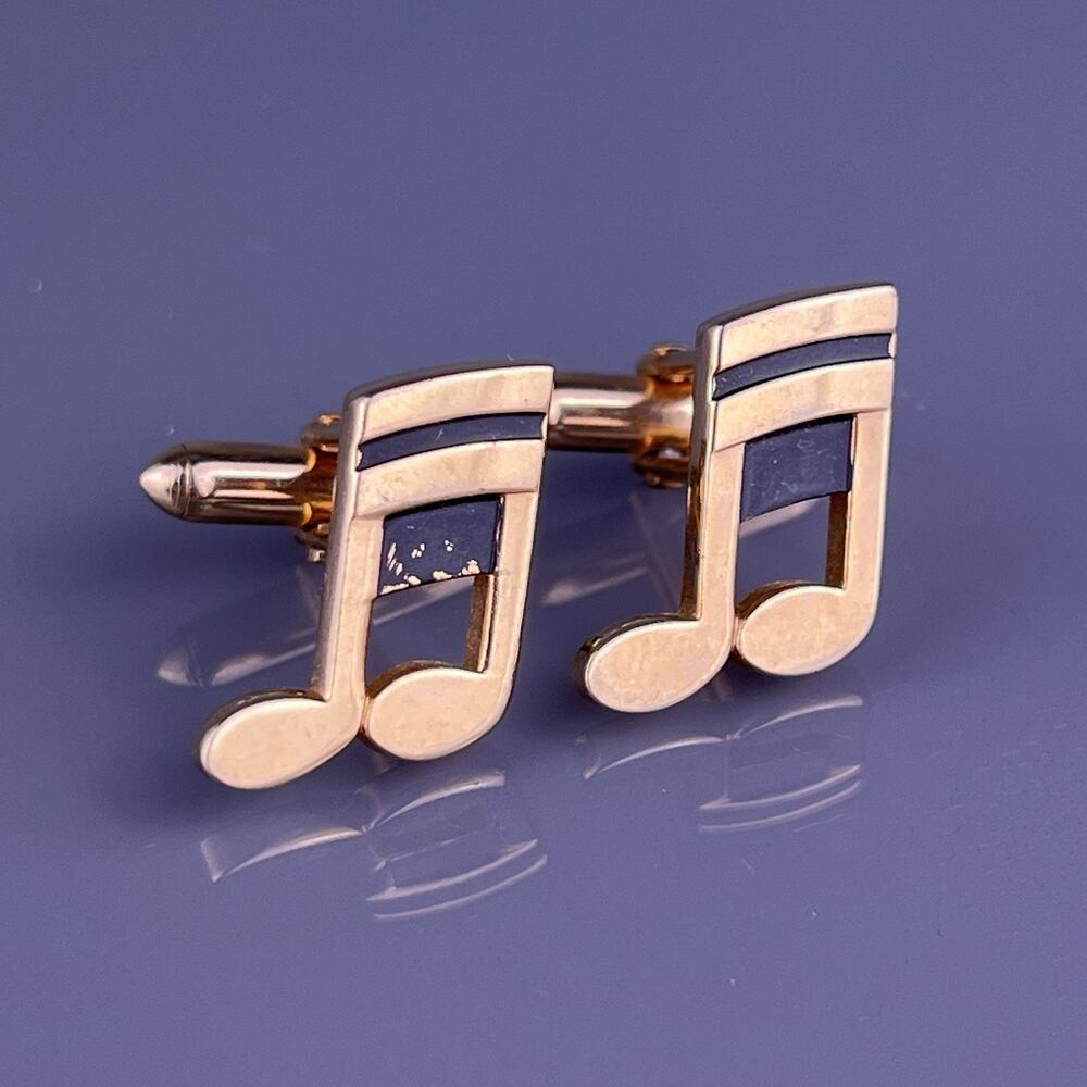 Two Sixteenth Music Note Cufflinks Gold Tone Band Orchestra Swank Vintage
